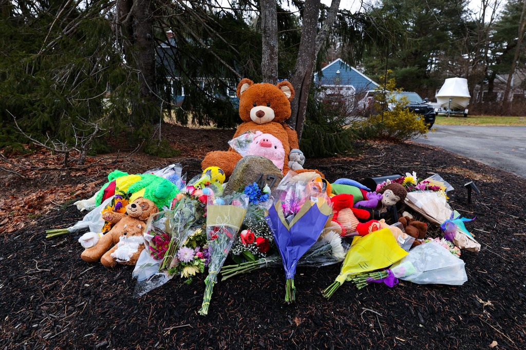 A makeshift memorial outside the home.