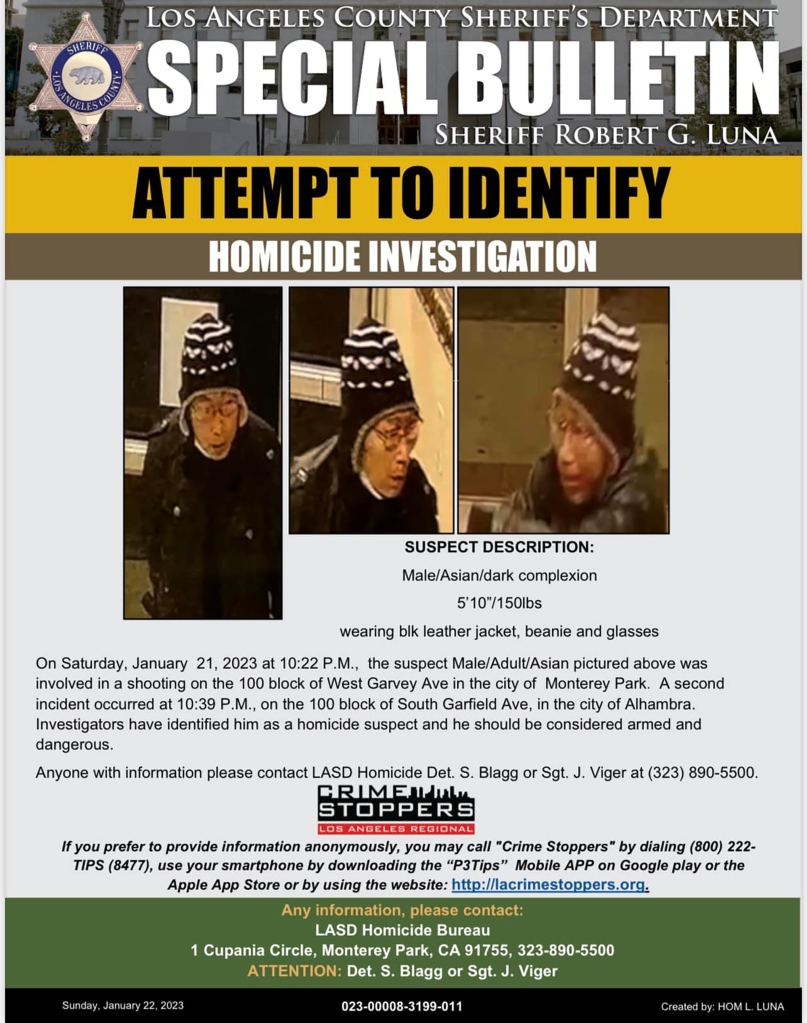 Wanted poster after m,ass shooting, before Huu Can Tran was found dead.
