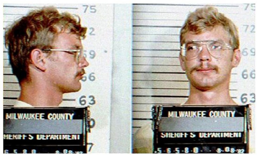 A mugshot of Jeffrey Dahmer in August of 1982 is taken.